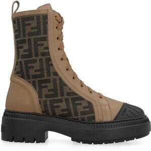 FENDI Domino Signature FF Logo Cap Toe Lace Up Biker Combat Ankle Boots